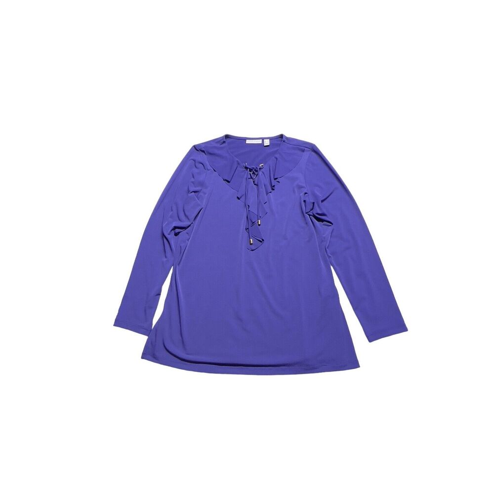 Susan‎ Graver Shirt Women Blouse Medium Purple Top Ruffled Tie Neckline QVC Item